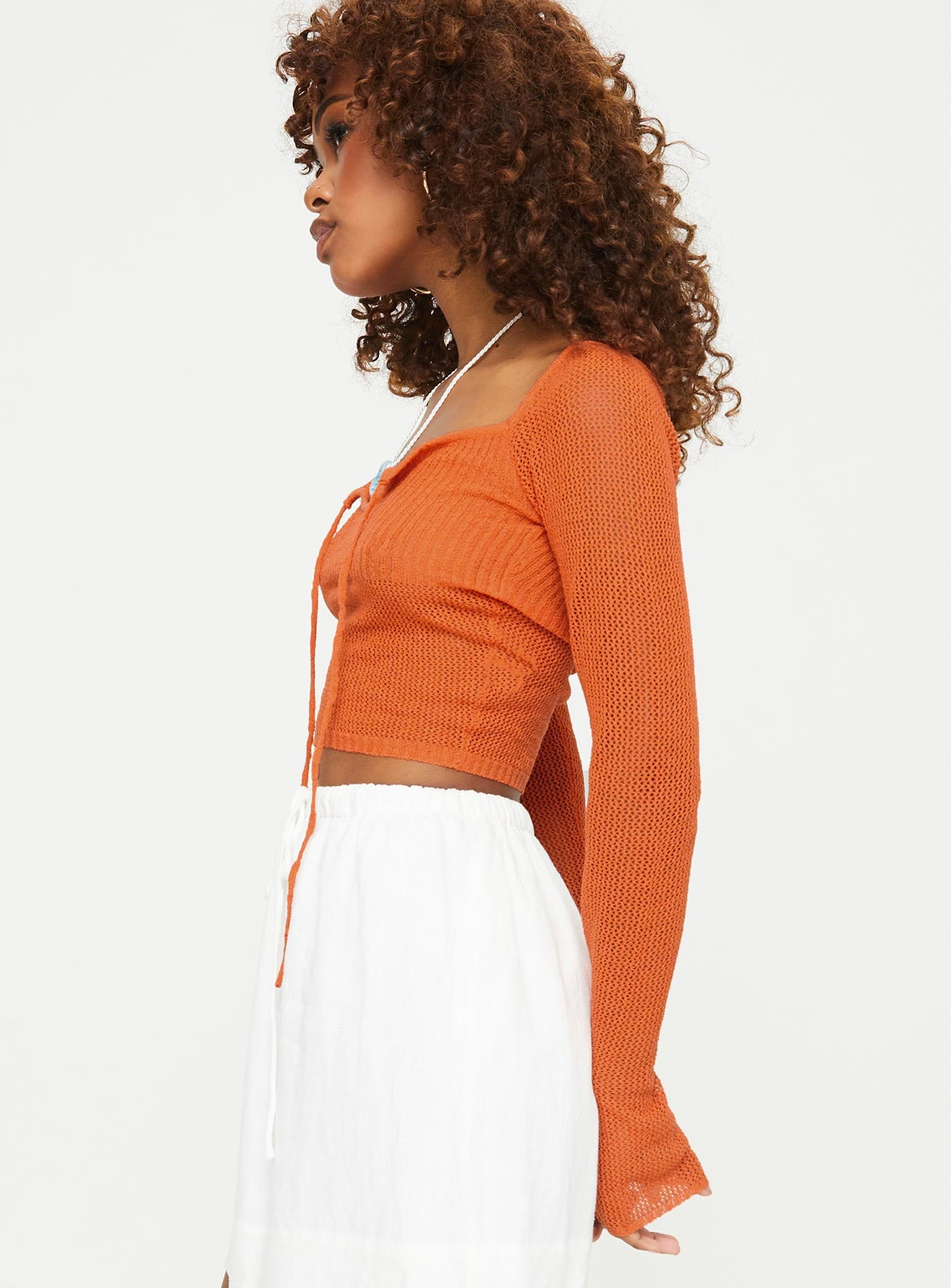product Princess Polly Full Sleeves Square Neck  Tyren Top Orange