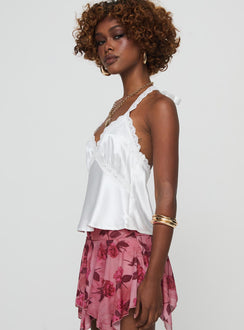 side view of model wearing Princess Polly Annaliese Top White Sleeveless V-Neck 
