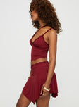 One shoulder top Lace trim at but, elasticated shoulder straps, v-neckline Good stretch, unlined