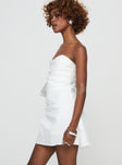 Strapless mini dress Boning throughout, invisible zip fastening at back, pleats at bust Non-stretch material, fully lined