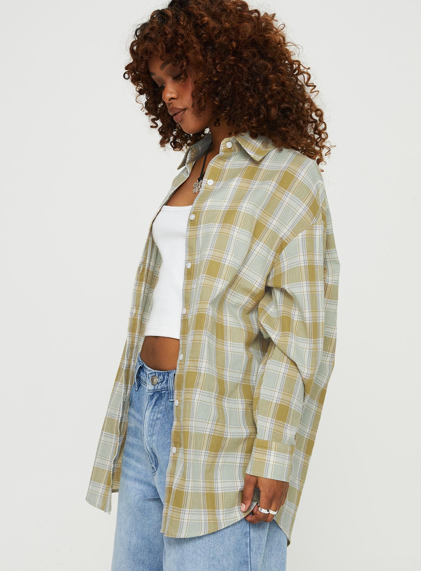 product Princess Polly Full Sleeves Square Neck  Tollen Top Green Check