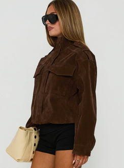 Double Life Trichterkragen-Cargojacke Schokolade