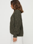 side view of model wearing Princess Polly Anaya Oversized Sweater Olive Long 