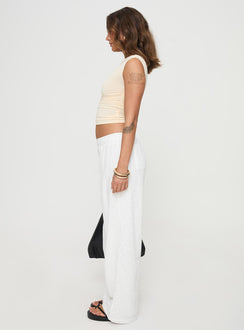 side view of model wearing Princess Polly Unfair Pants White Mid Rise 