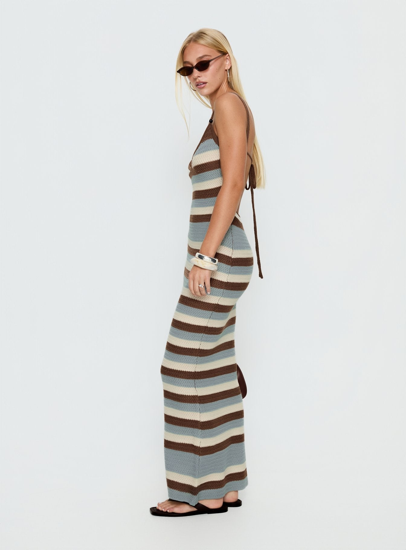 Leylana Scoop Knitted Maxi Dress Blue / Brown Stripe