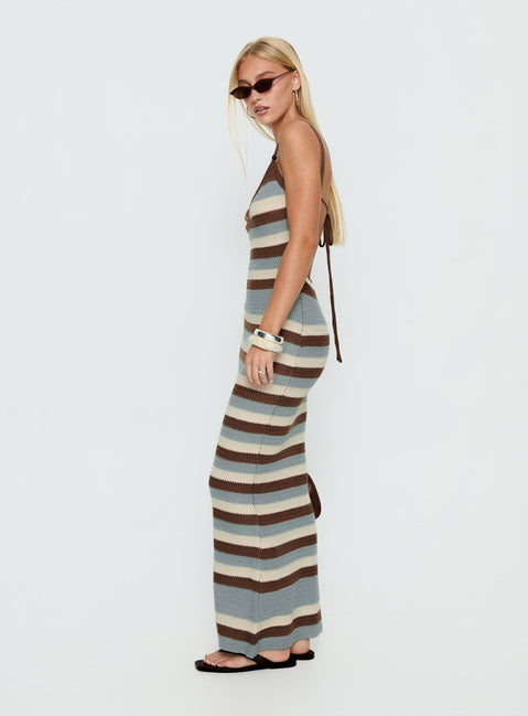 Leylana Scoop Knitted Maxi Dress Blue / Brown Stripe