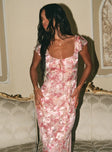 Princess Polly Scoop Neck  Julianne Flutter Sleeve Maxi Dress Pink Multi