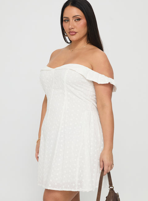 Rosebud Broderie Off The Shoulder Mini Dress White Curve
