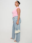 side view of model wearing Princess Polly Fawcett Jeans Light Wash Denim Curve High Waisted 