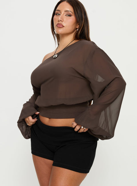Idalina Slouchy Chiffon Top Brown Curve