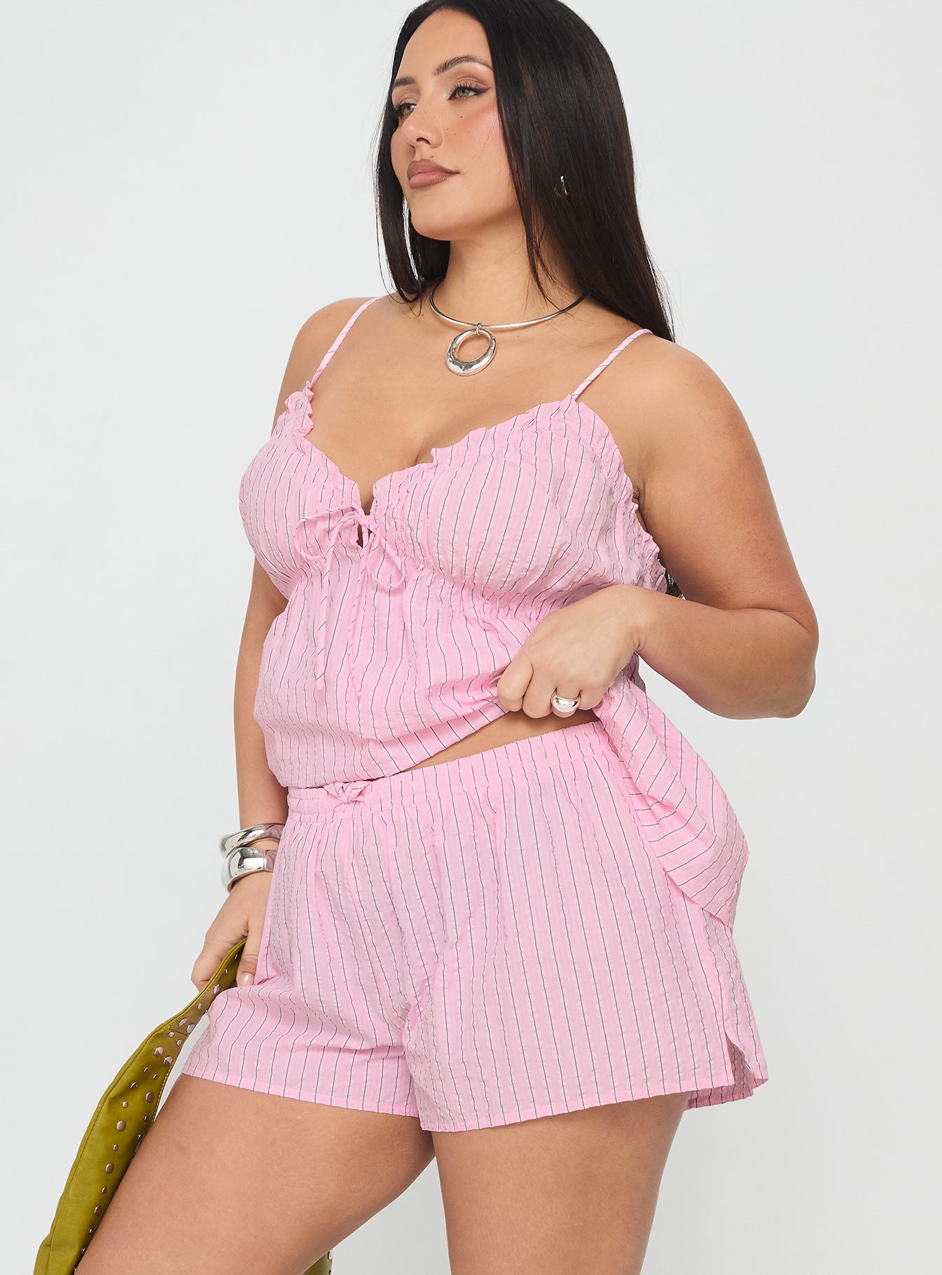 Abigayle Shorts Pink Stripe Curve