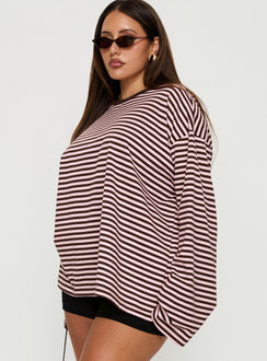 Settle Down Long Sleeve Top Pink / Brown Stripe Curve