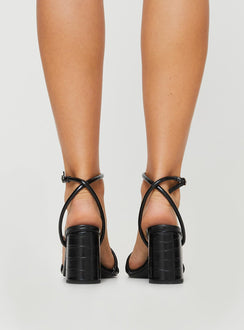 Faux croc leather heel Square toe, block heel, strappy upper, ankle fastening