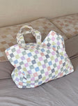 Tote bag multi check print Fixed shoulder straps open design one main compartment