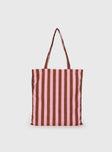 Striped tote bag Fixed straps, internal pocket, boning structure Good stretch, unlined 