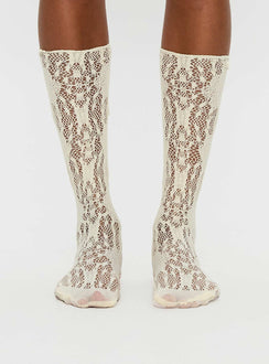 Sandra Dee Knee High Sheer Socks Cream