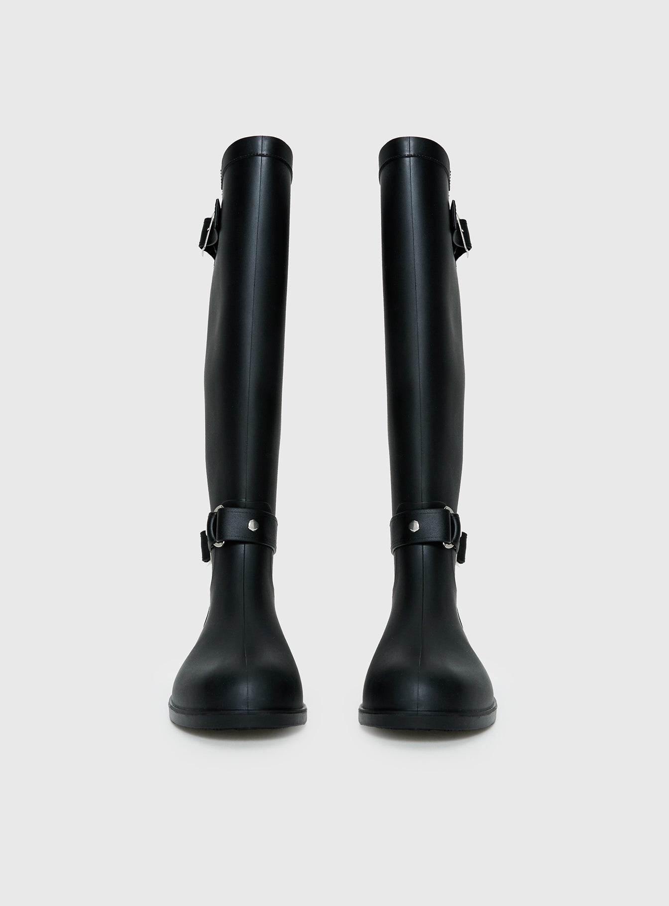 Elvera Buckle Detail Rubber Gumboots Black