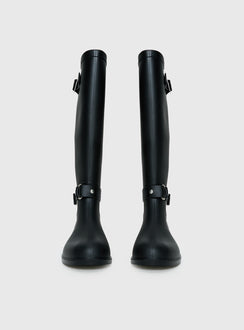 Elvera Buckle Detail Rubber Gumboots Black