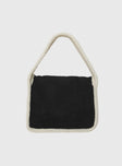 Shearling bag  Fixed shoulder strap, faux suede-like material, flat base