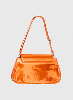 Faux leather shoulder bag, chrome  Removable and adjustable strap