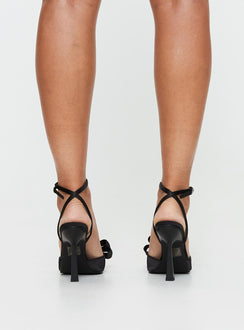 Satin heels Pointed toe, bow detail, stiletto heel, ankle strap with buckle fastening