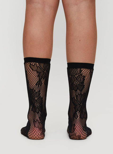 Whimsy Mid High Lace Socks Black