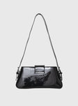 Shoulder bag Faux leather, adjustable strap, silver-toned hardware, buckle detail, zip closure