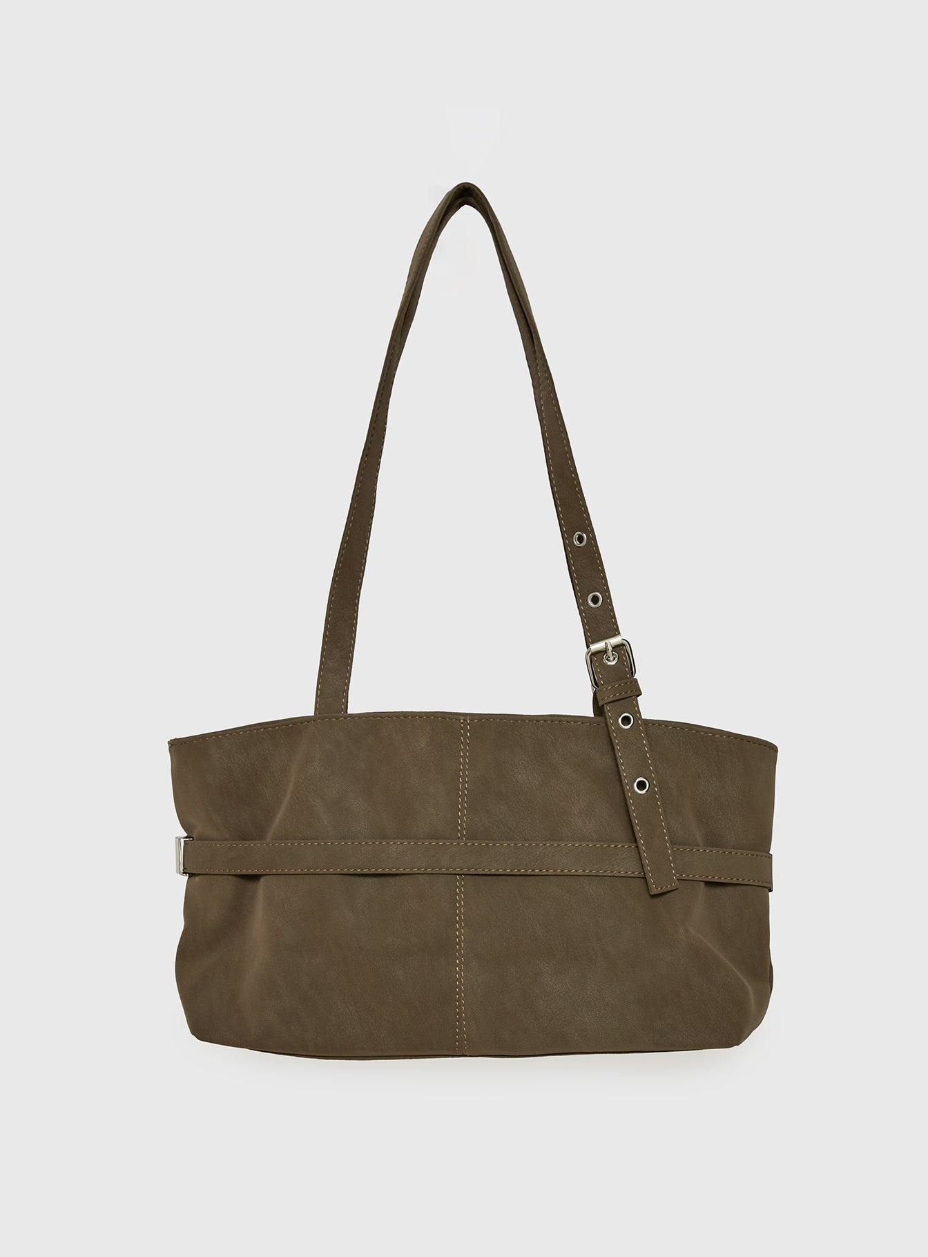 Cosimma Buckle Detail Faux Suede Shoulder Bag Khaki