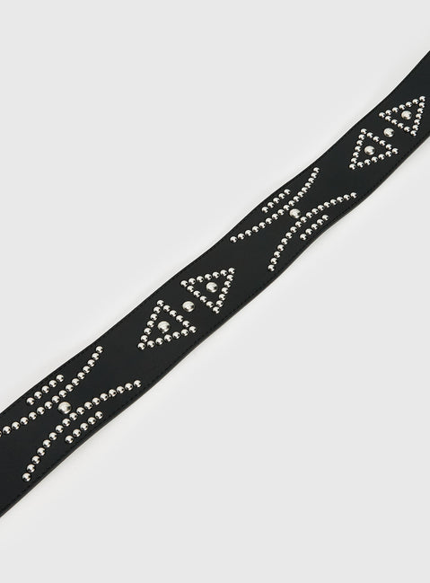 Jordynne Studded Faux Leather Belt Black / Silver