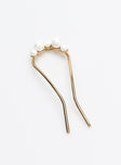 Gold toned hair pin Pearl detail Lightweight