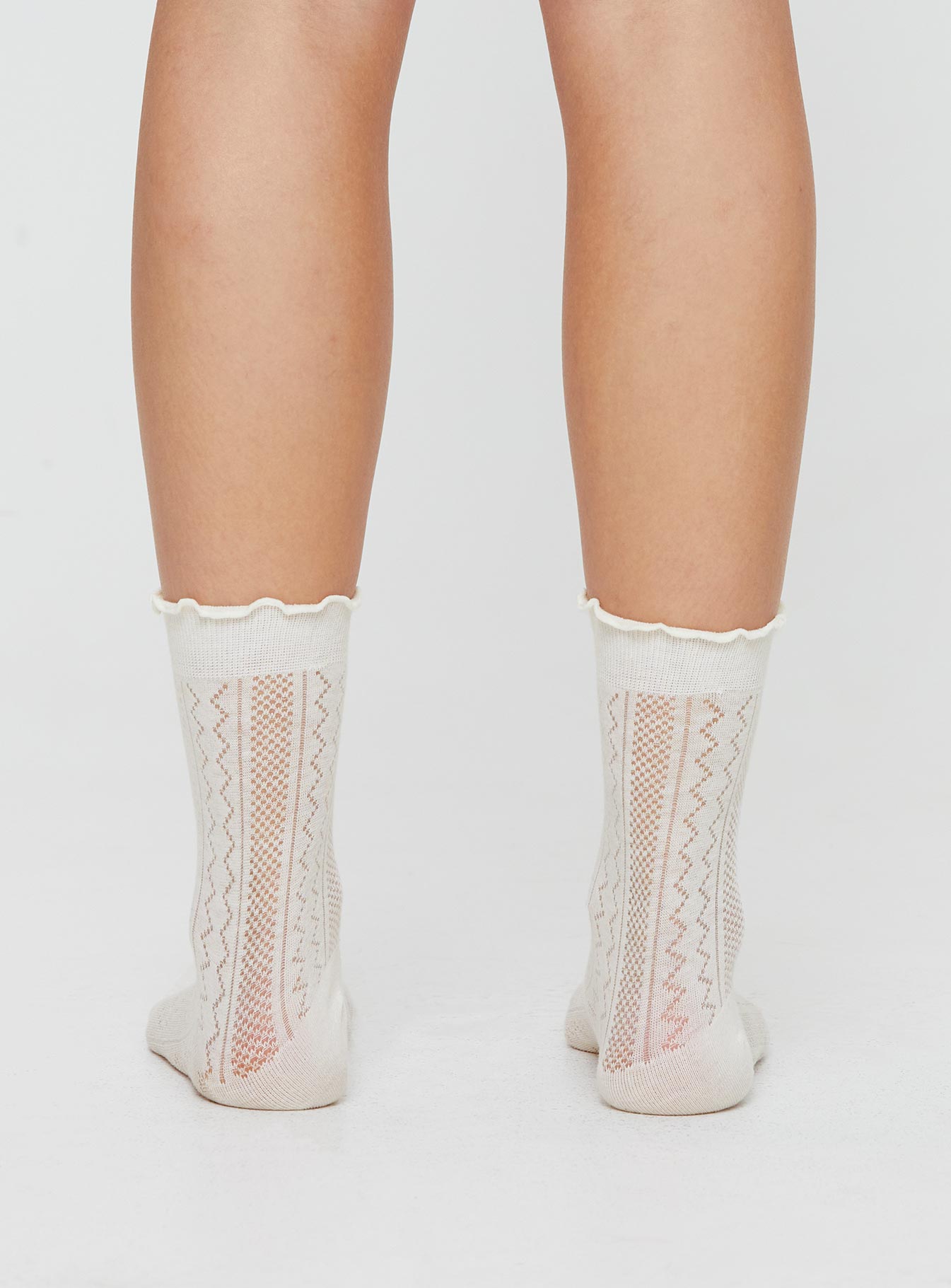 Pointelle socks Crew style, frill hem, good stretch