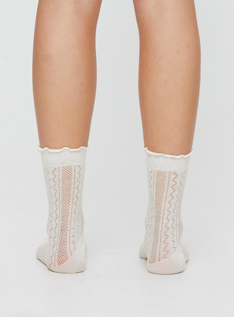 Pointelle socks Crew style, frill hem, good stretch