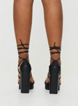 Black faux leather heels platform sole lace up