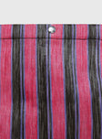 Tote bag Striped print, flat base, fixed strap, button fastening