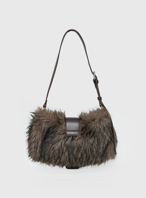 Elliot Faux Fur Shoulder Bag Brown