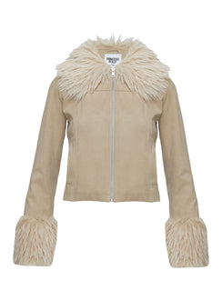 Jeanna Suede Faux Fur Detail Jacket Beige