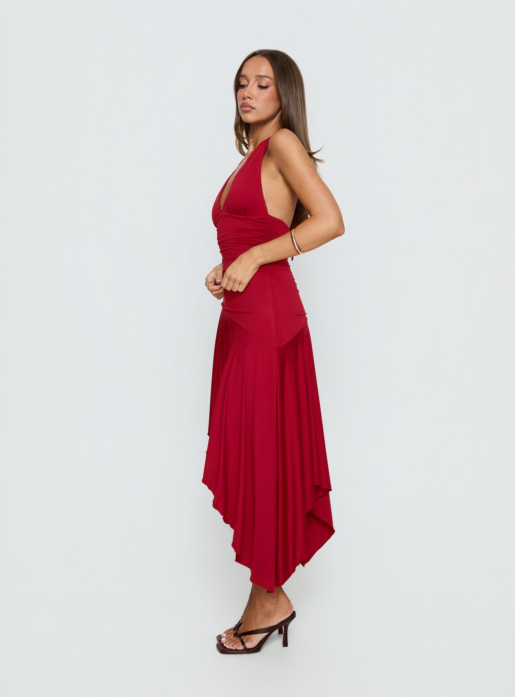 red dress midi uk Jamilla Red Cotton Midi Dress Finery London