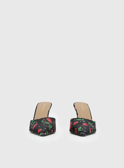 Cherry Season Pointed Toe Heels Black Multi