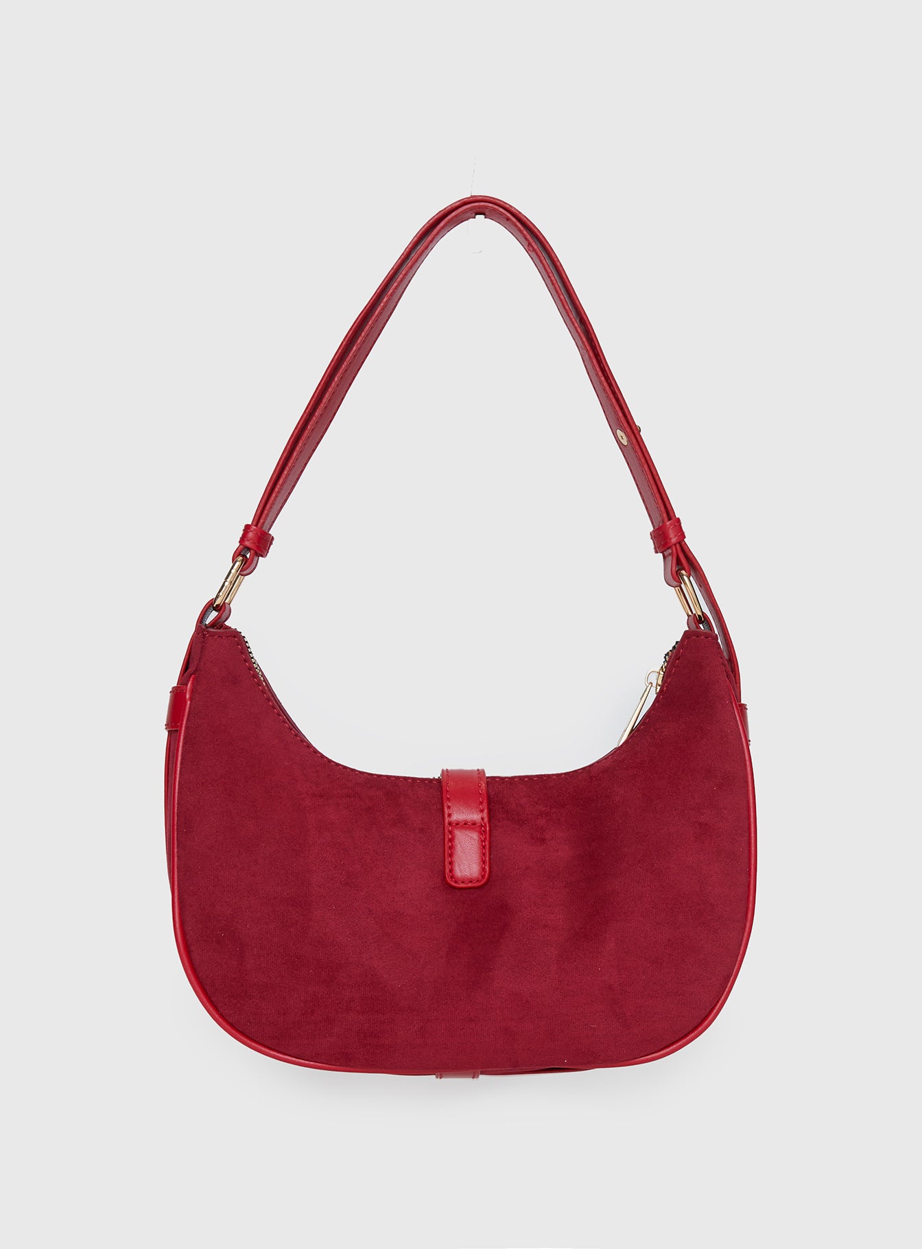 Jaxton Buckle Faux Suede Shoulder Bag Red
