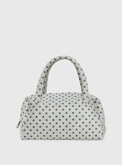 Luellah Faux Suede Boston Bag White / Grey Polka Dot