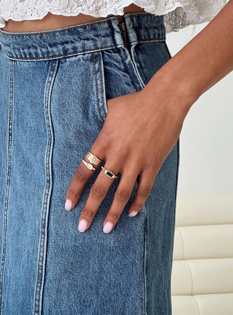 Gold-toned ring pack Pack of three, gemstone detail, lightweight