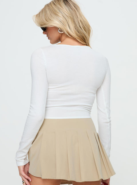 back view of model wearing Princess Polly Whitford Long Sleeve Top White Full Sleeves Crew Neck 