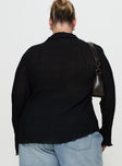 back view of model wearing Princess Polly Selma Shirt Black Curve Full Sleeves V-Neck 