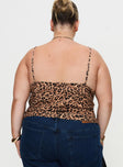 back view of model wearing Princess Polly Jaquelyn Top Leopard Curve Sleeveless Square Neck 