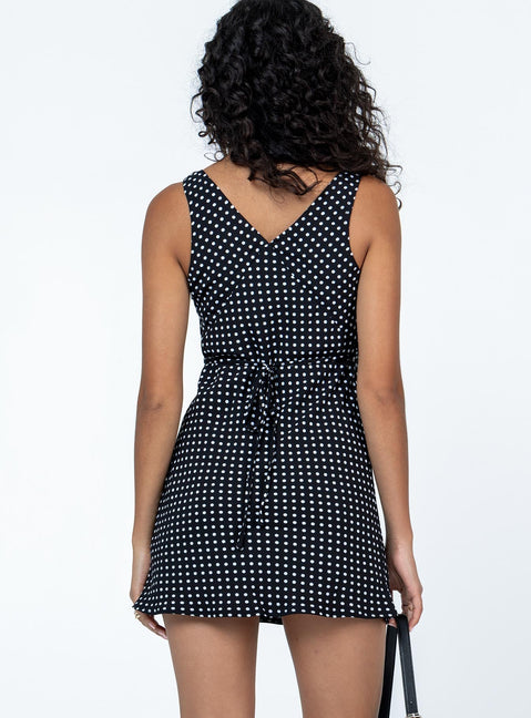 product Princess Polly Asymmetric Neckline  Nellie Mini Dress Black Polka Dot