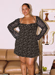 product Princess Polly Square Neck  Dyer Sheer Sleeve Mini Dress Black Floral Curve