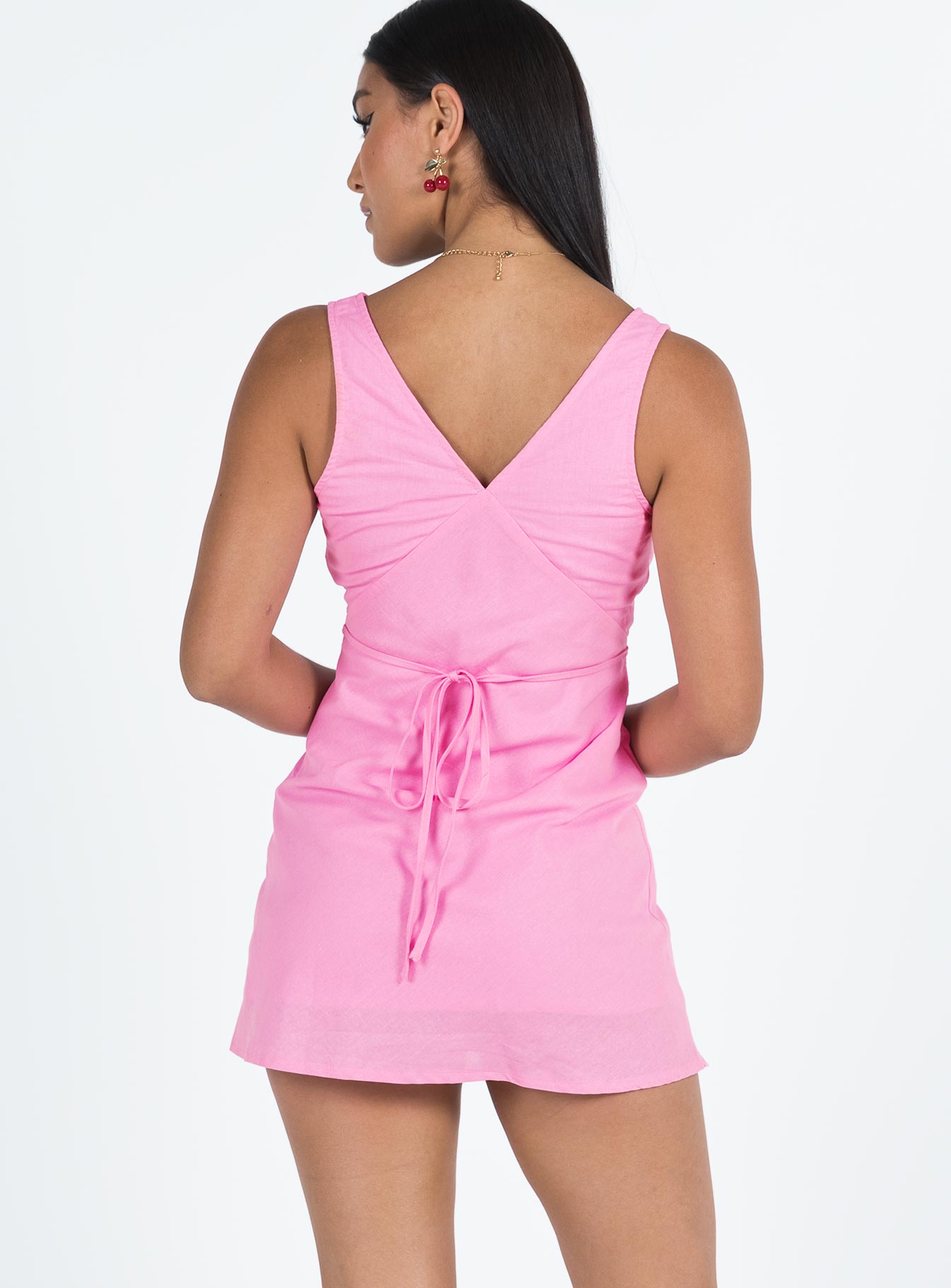 product Princess Polly High Neck  Nellie Mini Dress Pink Linen