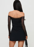 back view of model wearing Princess Polly Kampton Strapless Mini Dress Black Asymmetric Neckline 