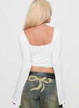 back view of model wearing Princess Polly Holli Long Sleeve Twist Top White Full Sleeves Plunger 