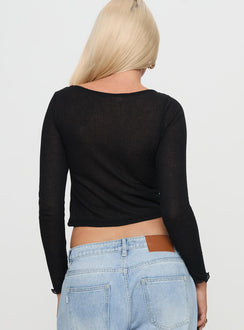 back view of model wearing Princess Polly November Long Sleeve Top Black Full Sleeves Boat Neck 